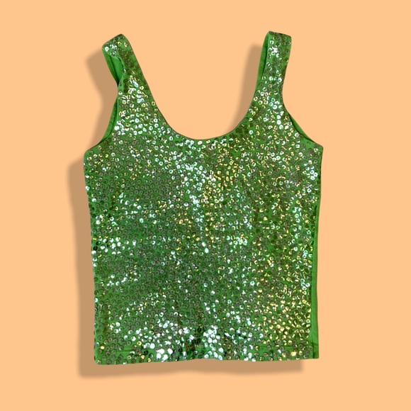 Vintage Tops - Vintage 90s lime green sequin cropped tank top